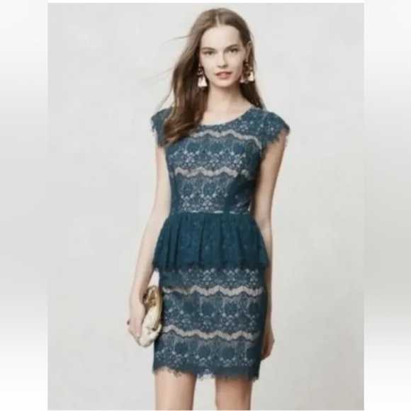 Maeve Anthropologie Elsa Floral Lace Overlay Peplum Sheath Dress Womens XS (489) - Picture 1 of 7